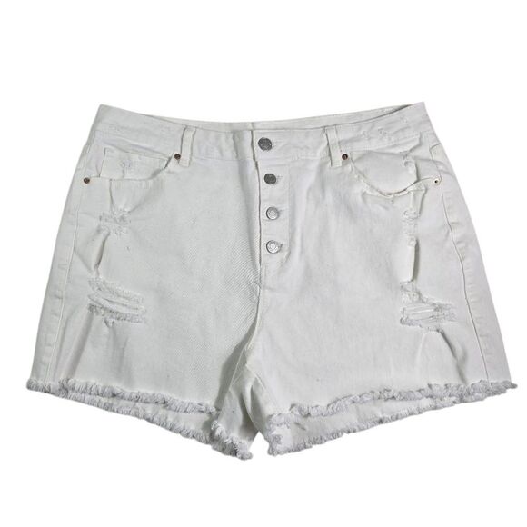 Time and Tru Pants - Time & Tru White High‑Rise Distressed Denim Shorts  Plus Size 18